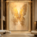 GOLDEN WINGS: Golden Butterfly Beige Textured Canvas