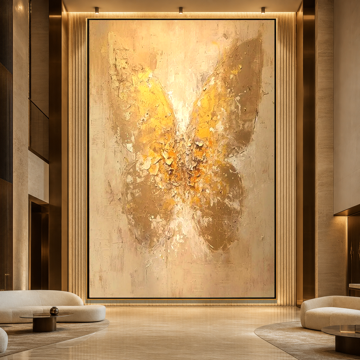 GOLDEN WINGS: Golden Butterfly Beige Textured Canvas