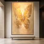 GOLDEN WINGS: Golden Butterfly Beige Textured Canvas