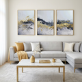 GOLD & GREY ABSTRACT TRIPTYCH: Flowing Gold Grey White Canvas Set Of 3