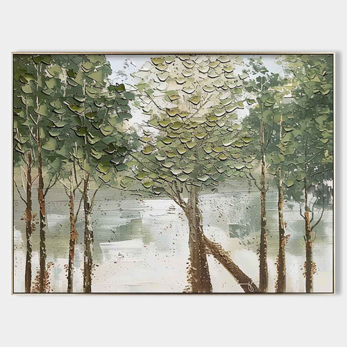 GREEN TREEN: Palette Knife Green Tree Impasto Textured Canvas