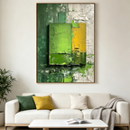 GREEN AND YELLOW BLOCKS: Impasto Contrasting Color Abstract Canvas