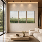 GREEN FIELD TRIPTYCH: Irish Rolling Hills Soft Green Wabi Sabi Set Of 3