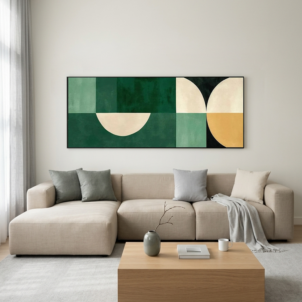 GREEN GEOMETRIC: Minimalist Clean Lines Muted Green Palette Canvas