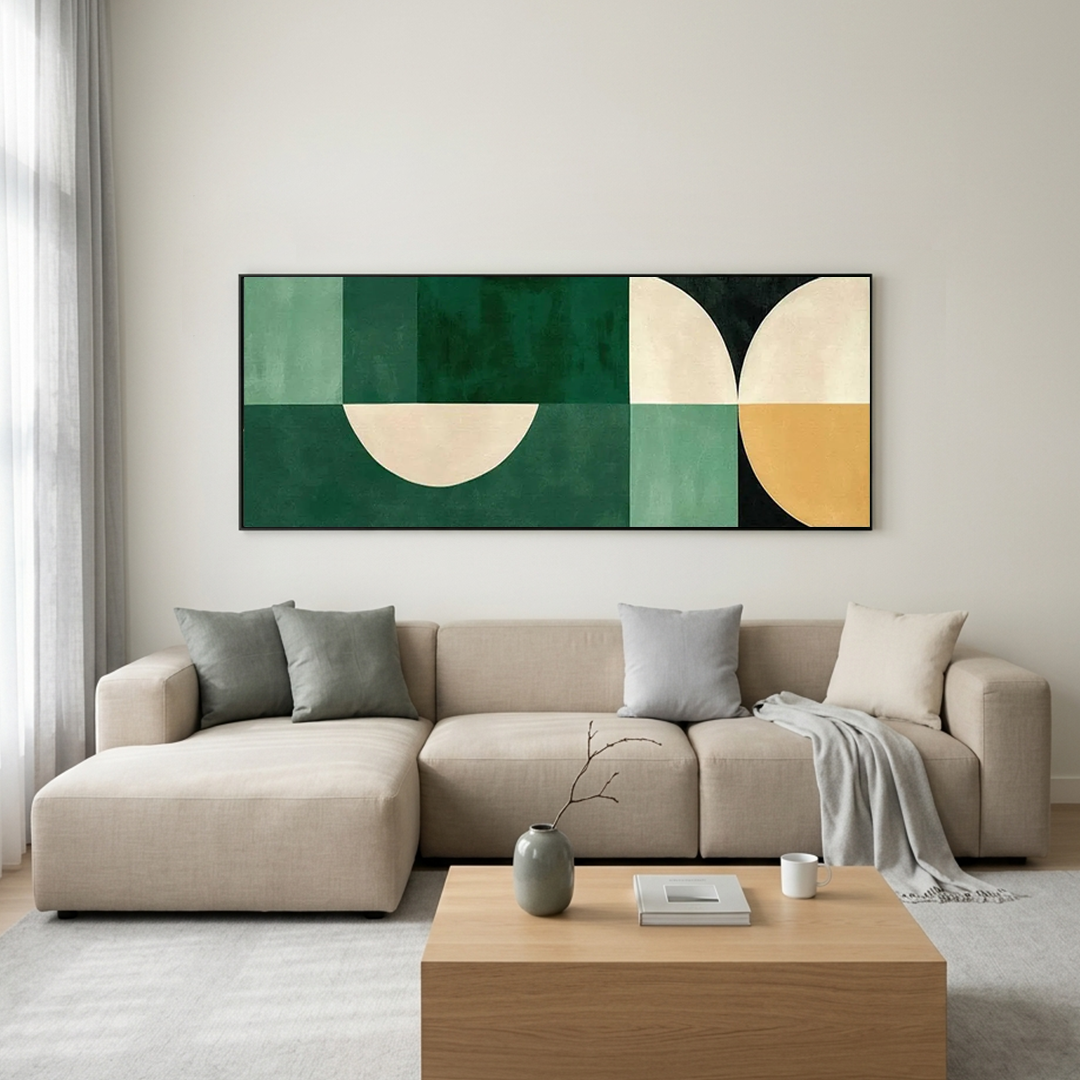GREEN GEOMETRIC: Minimalist Clean Lines Muted Green Palette Canvas