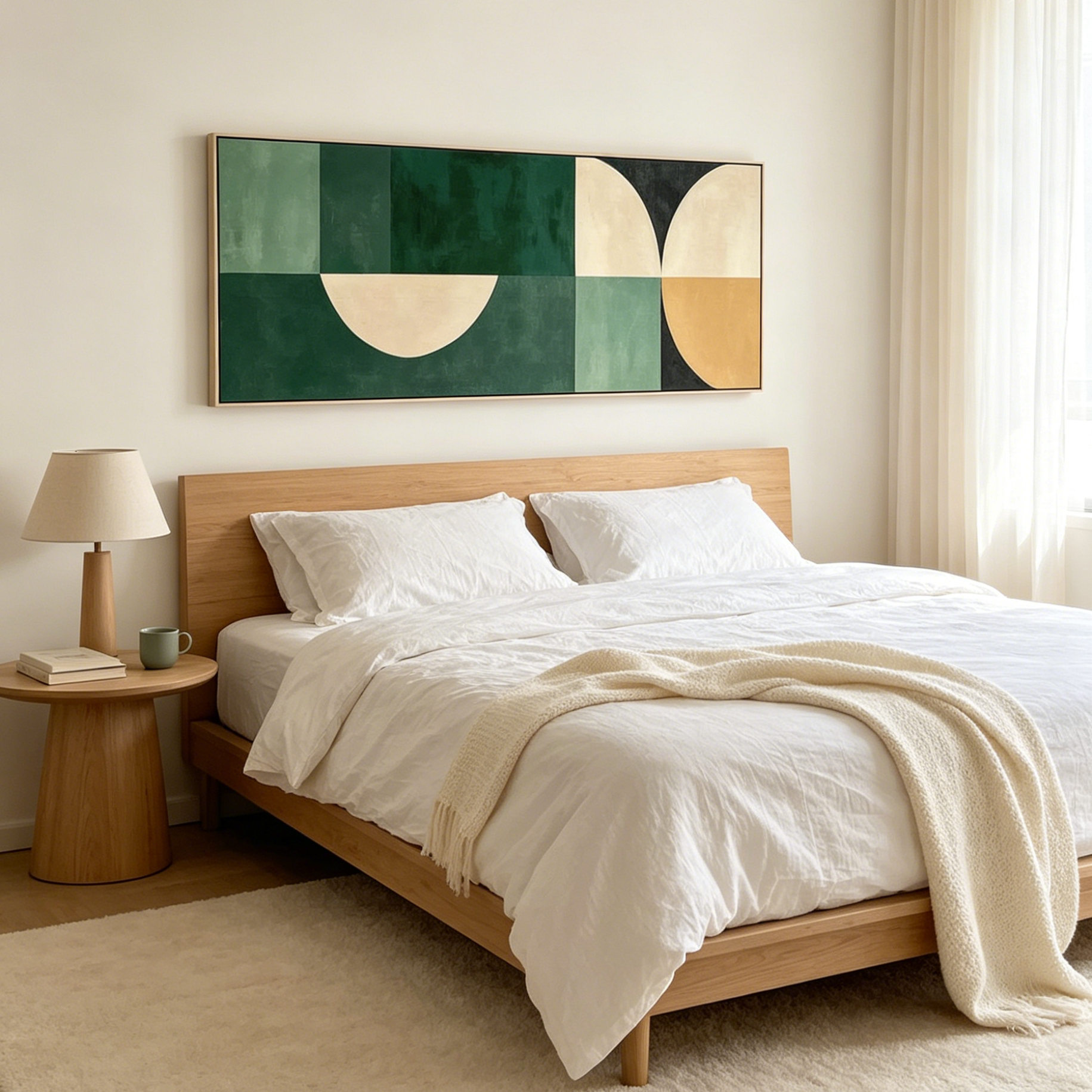GREEN GEOMETRIC: Minimalist Clean Lines Muted Green Palette Canvas