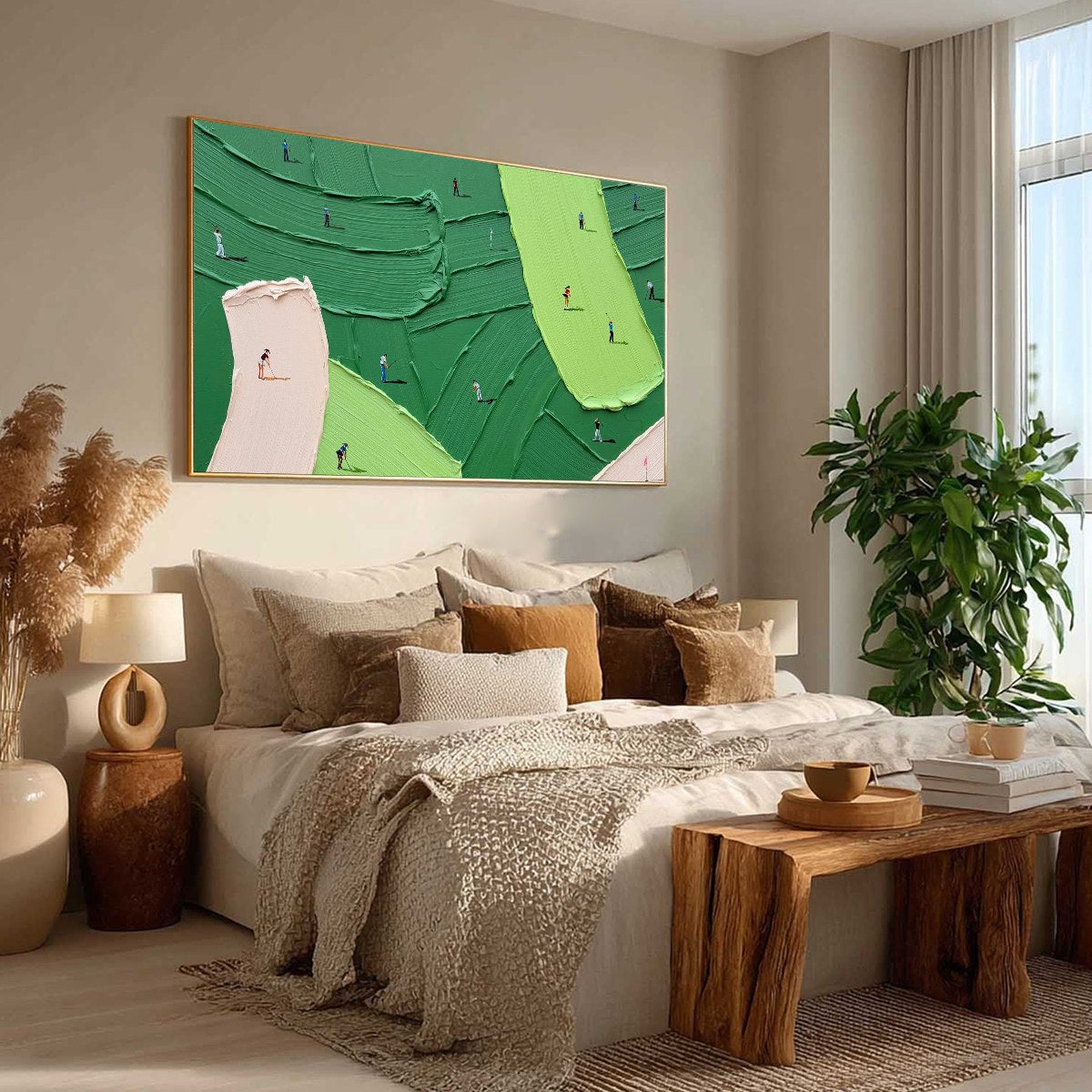 GREEN SWING golf impasto oil painting – textured sports wall art