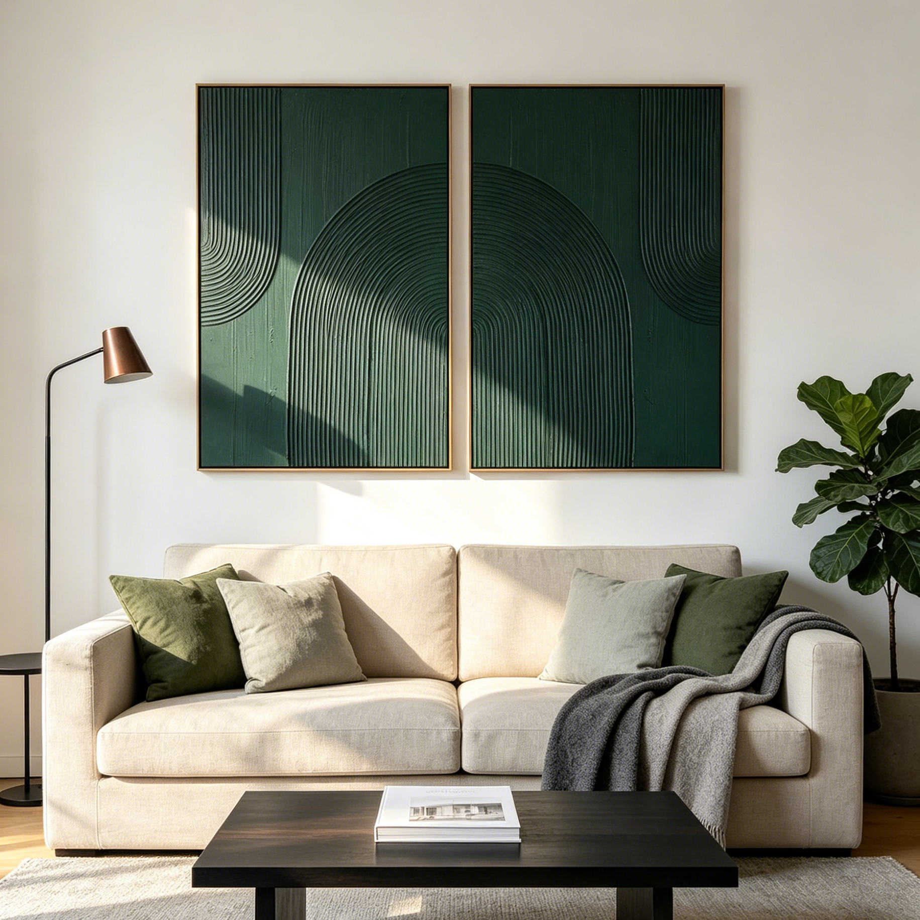 GREEN ARCHES : Raised Impasto Arches Deep Green Canvas Set of 2