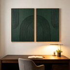 GREEN ARCHES : Raised Impasto Arches Deep Green Canvas Set of 2