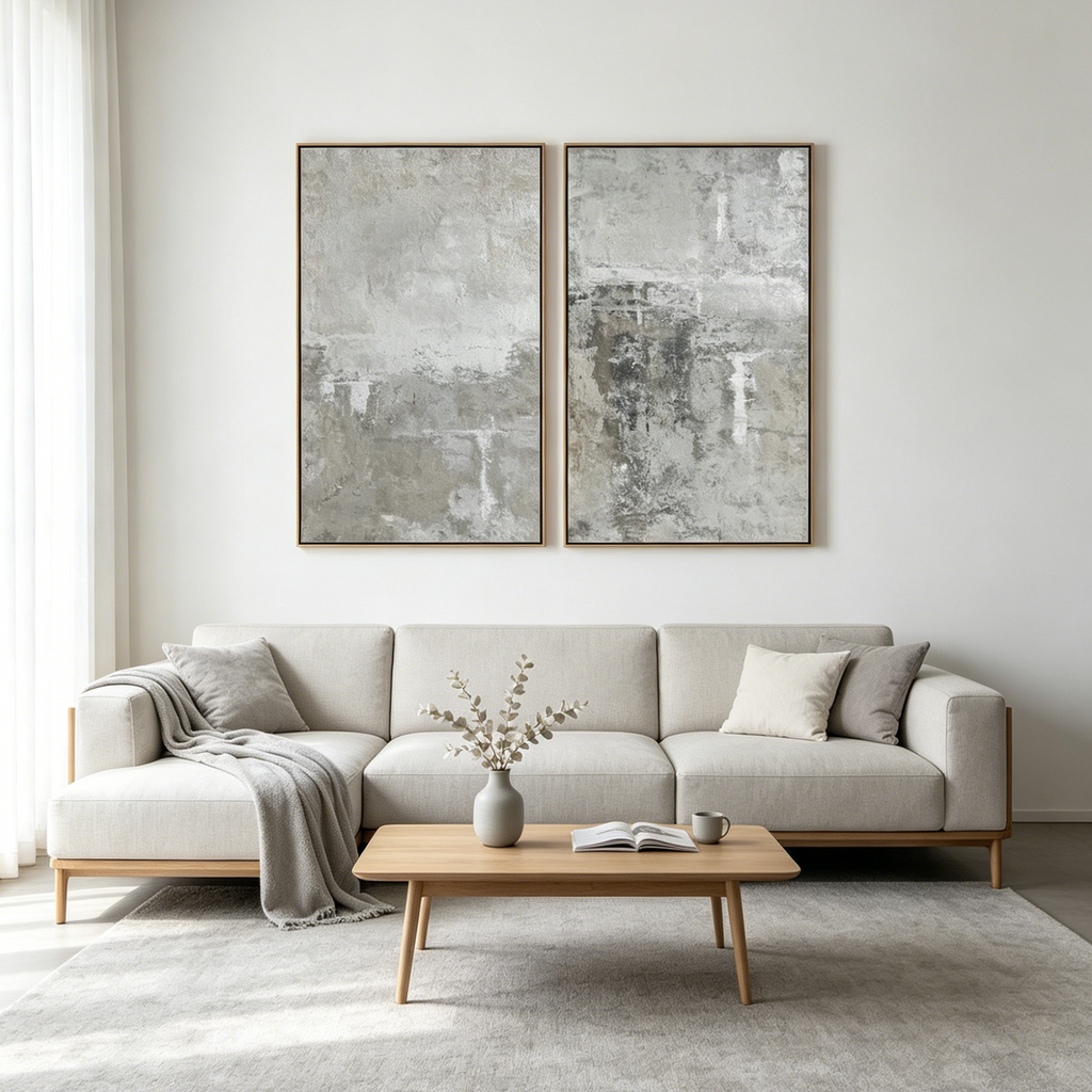 GREY ABSTRACT: Layered Greys Textured Surface Canvas Set Of 2
