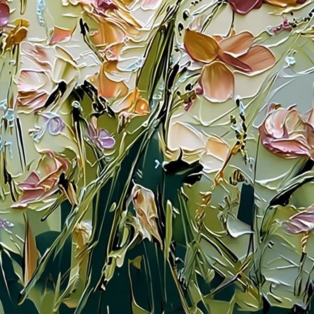 Garden Serenade Impasto Floral Painting | Textured Oil Wall Art