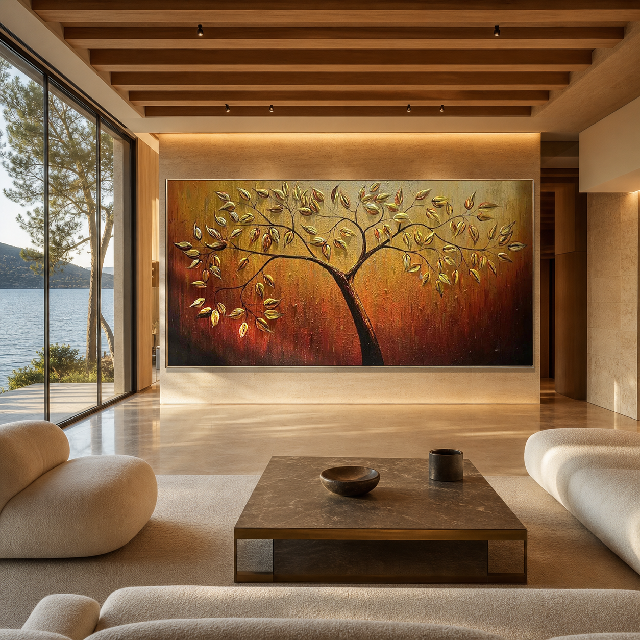 GOLDEN LEAF TREE OF LIFE: 3D Gold Leaf Tree Relief Impasto Canvas