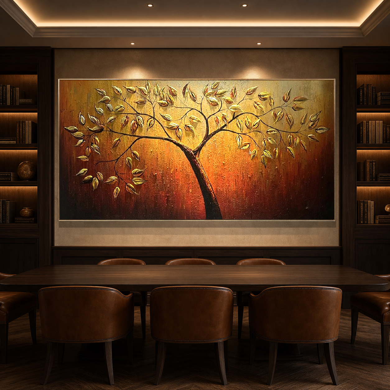GOLDEN LEAF TREE OF LIFE: 3D Gold Leaf Tree Relief Impasto Canvas