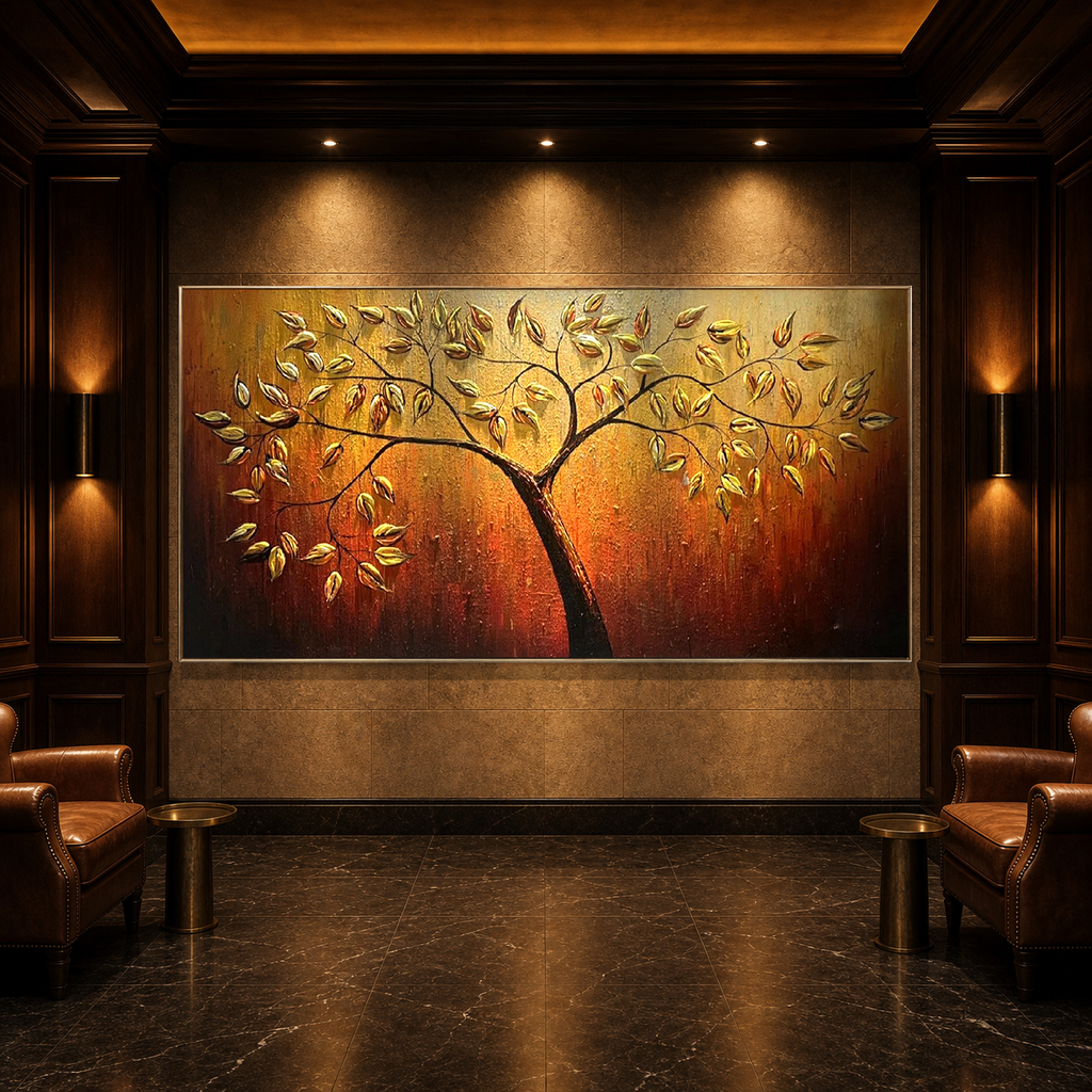 GOLDEN LEAF TREE OF LIFE: 3D Gold Leaf Tree Relief Impasto Canvas