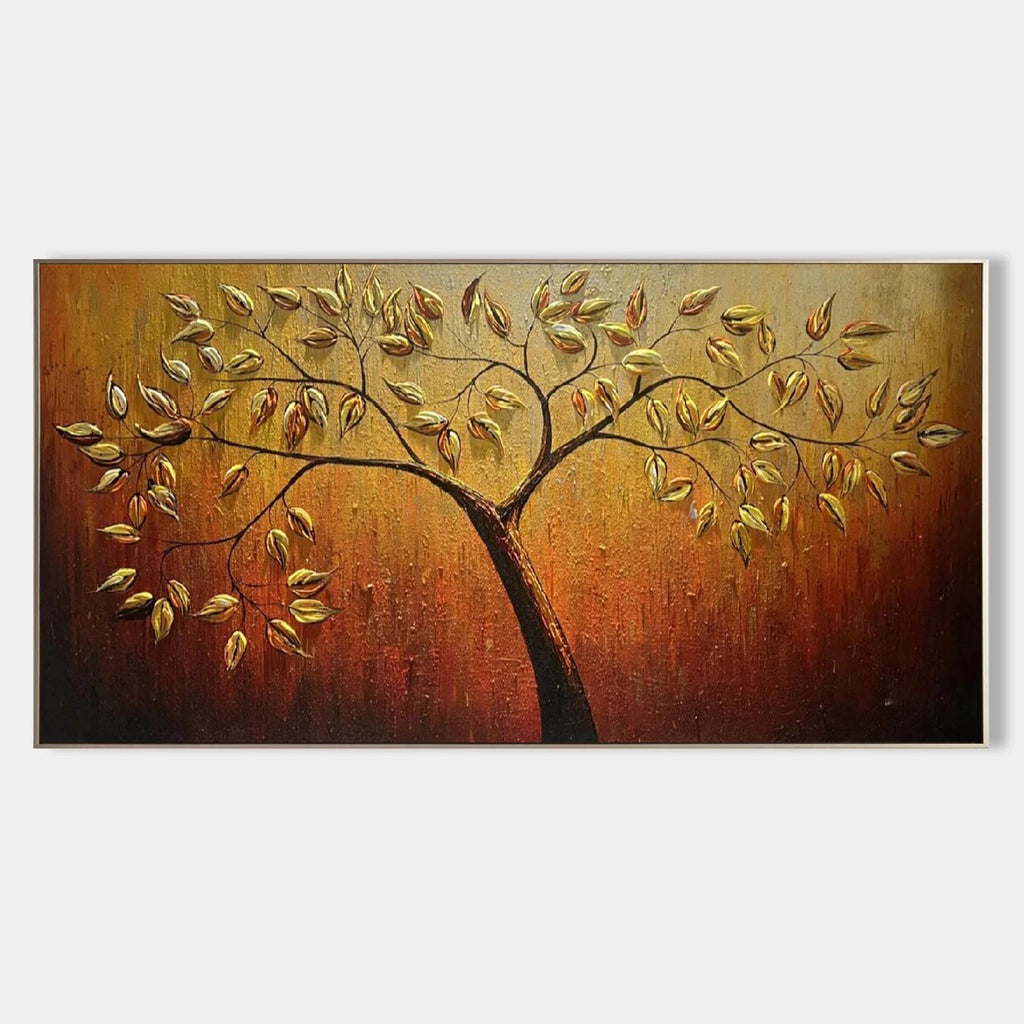 GOLDEN LEAF TREE OF LIFE: 3D Gold Leaf Tree Relief Impasto Canvas