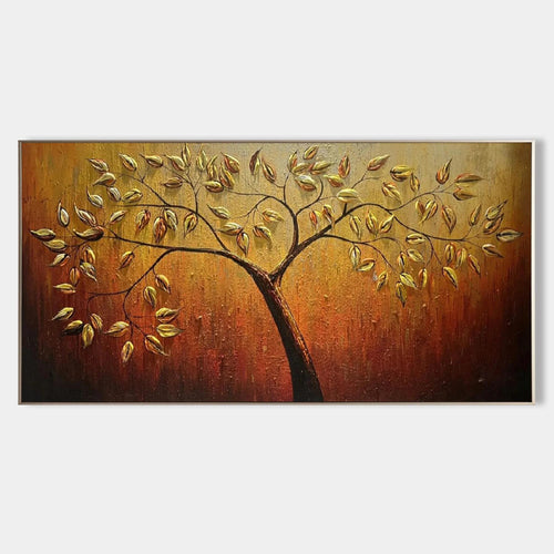 GOLDEN LEAF TREE OF LIFE: 3D Gold Leaf Tree Relief Impasto Canvas