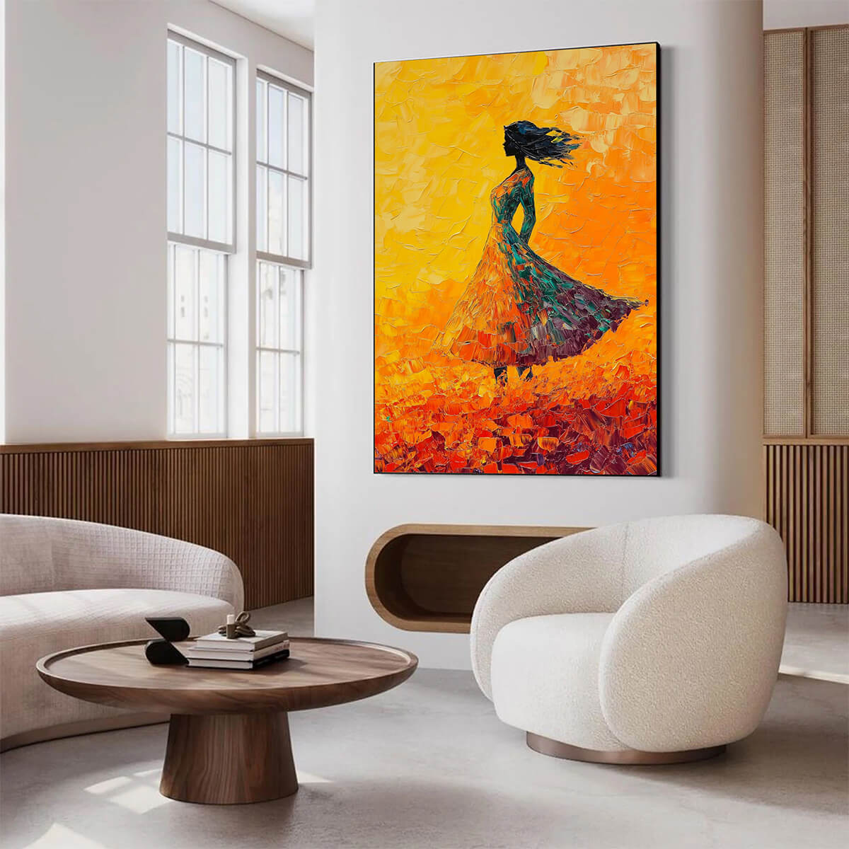 GOLDEN HOUR GRACE: Impasto Woman Wall Art Textured Canvas