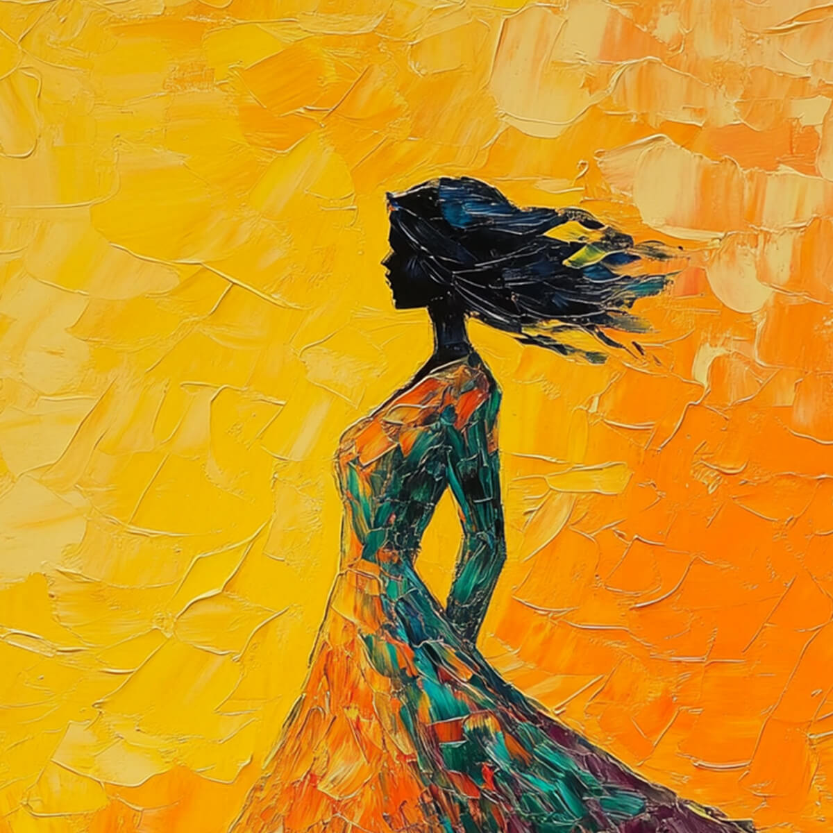 GOLDEN HOUR GRACE: Impasto Woman Wall Art Textured Canvas