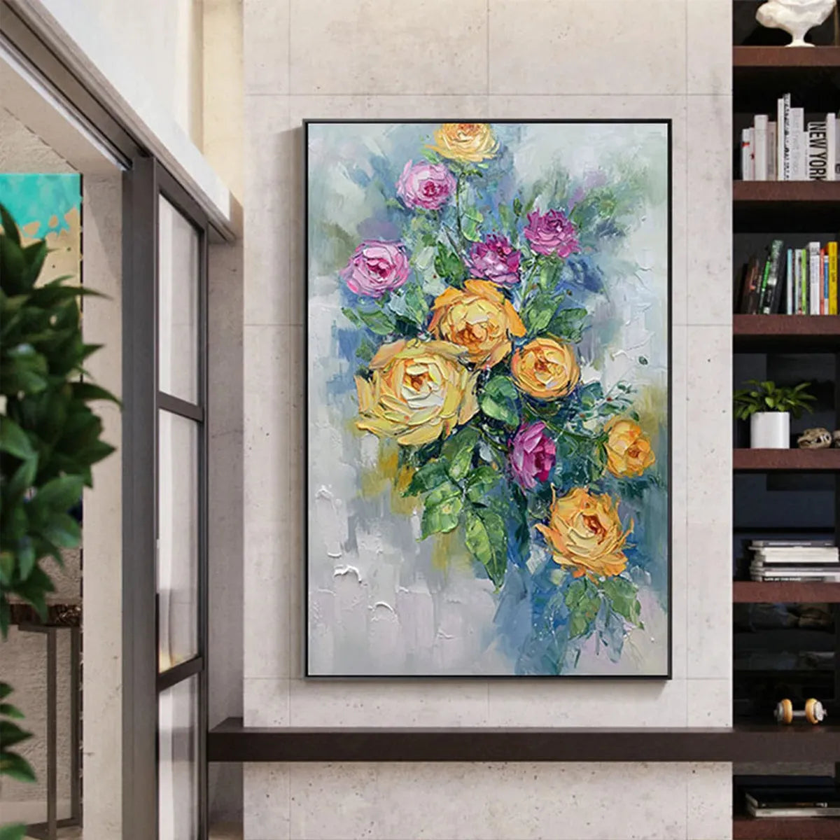 Vertical Textured Floral Oil Painting Canvas Art