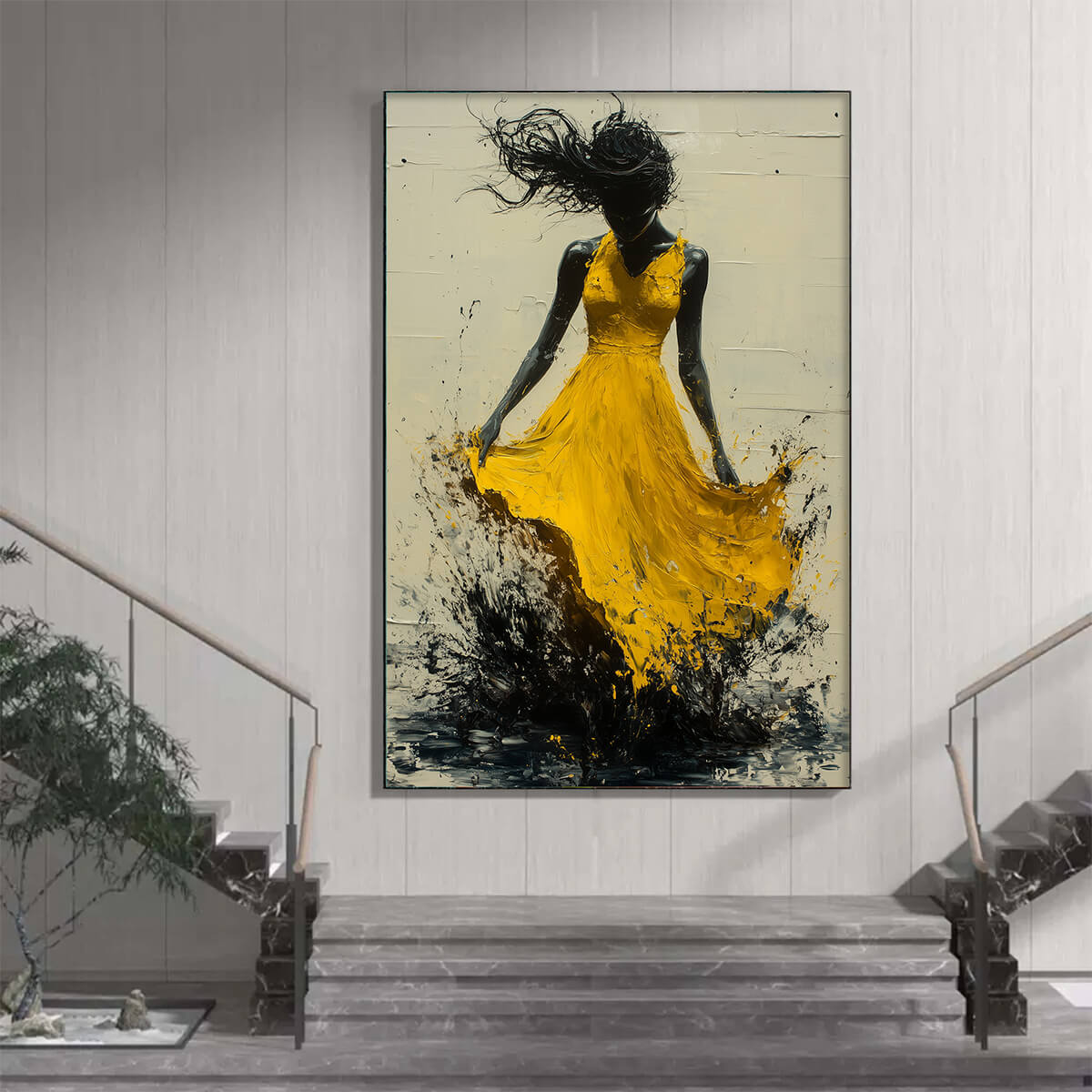 Golden Whirl: Textured Impasto Figurative Oil Painting Canvas Wall Art Woman Portrait Decor