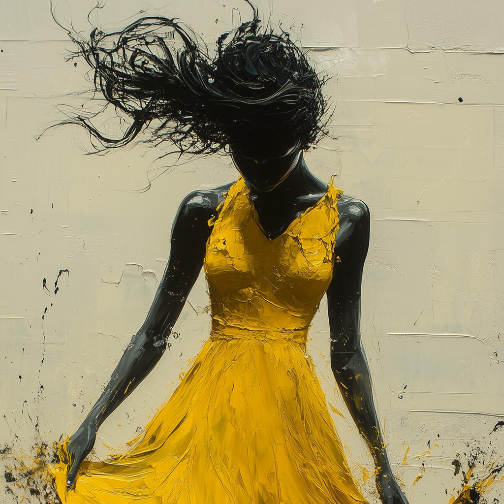 GOLDEN WHIRL: Impasto Dancer Wall Art Textured Canvas