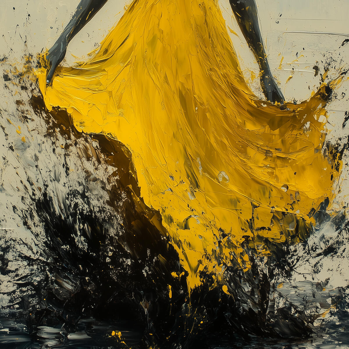 GOLDEN WHIRL: Impasto Dancer Wall Art Textured Canvas