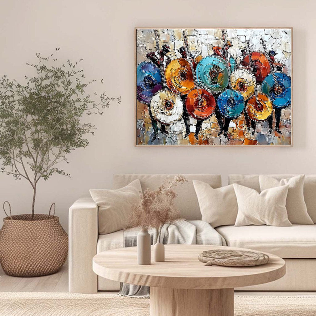 HARMONY IN HUES: Textured Palette Knife Painting of Musicians
