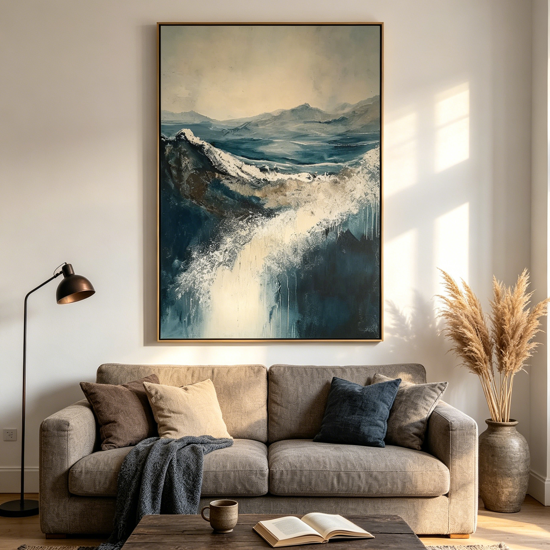 HIGHLAND MIST: Atmospheric Irish Countryside Blues Browns And White Canvas