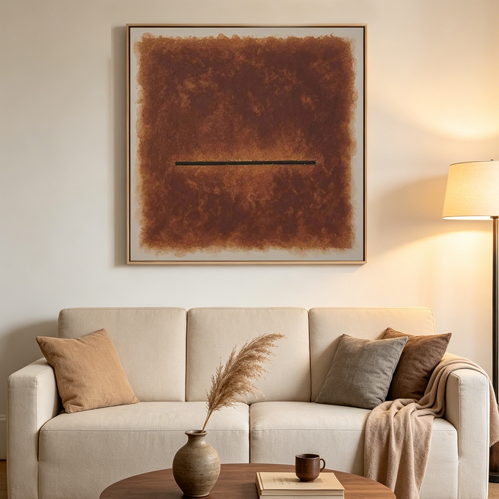 HORIZON: Textured Minimalist Earthy Brown Single Defining Line Canvas