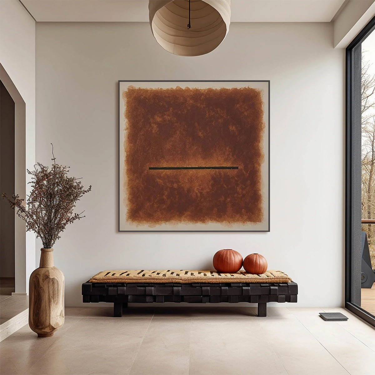 HORIZON: Textured Minimalist Earthy Brown Single Defining Line Canvas