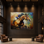 HORSE RIDING: Equestrian Cobalt Neo Expressionist Impasto Canvas