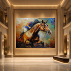 HORSE RIDING: Equestrian Cobalt Neo Expressionist Impasto Canvas