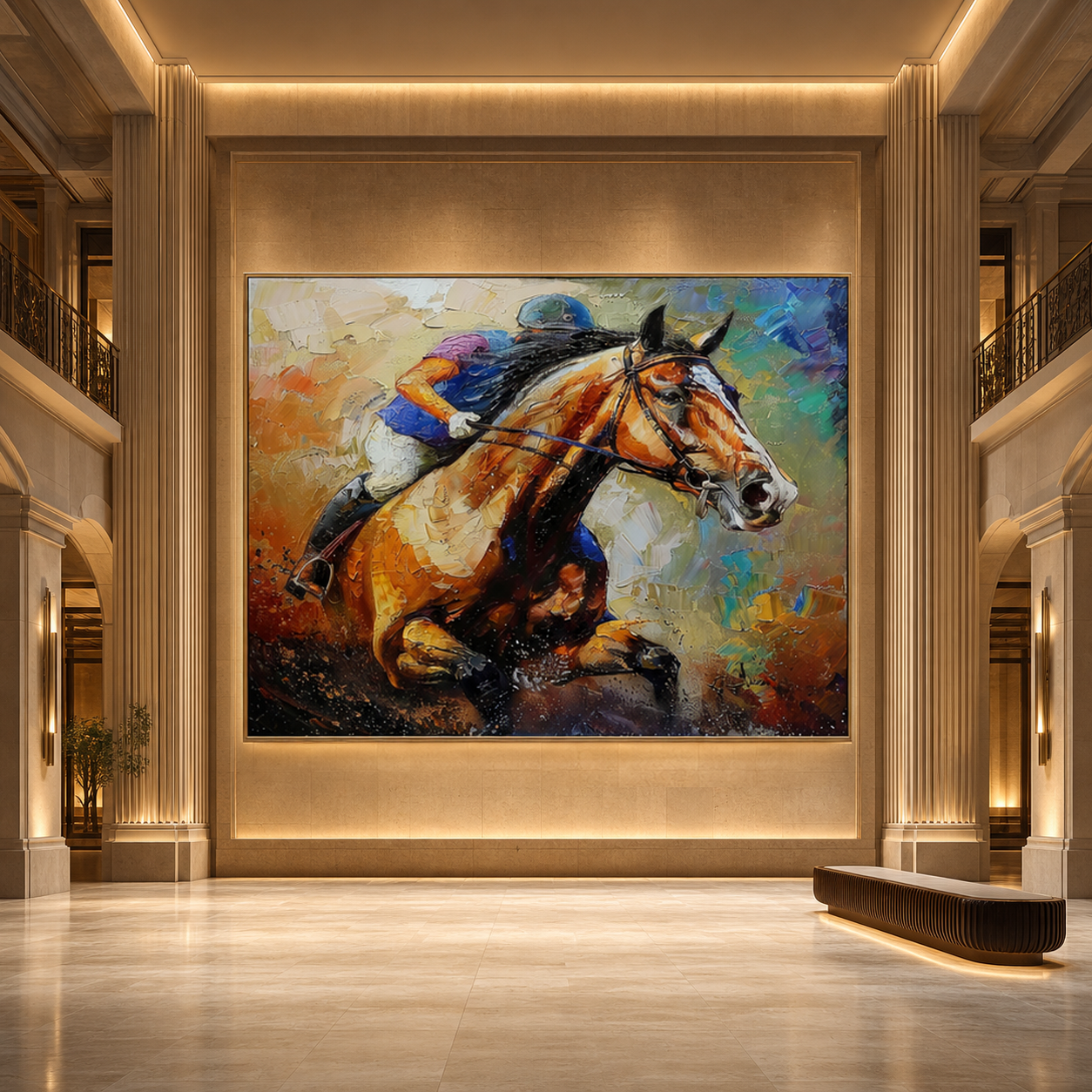 HORSE RIDING: Equestrian Cobalt Neo Expressionist Impasto Canvas