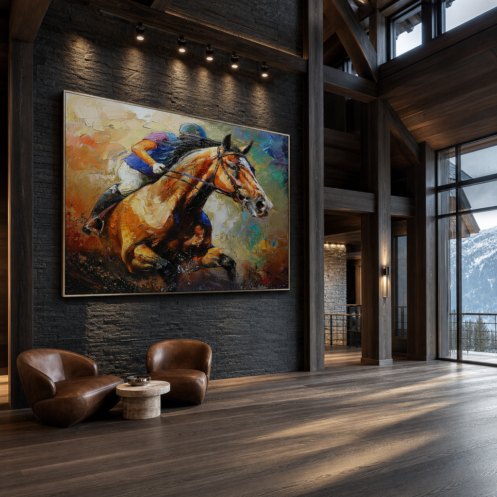 HORSE RIDING: Equestrian Cobalt Neo Expressionist Impasto Canvas