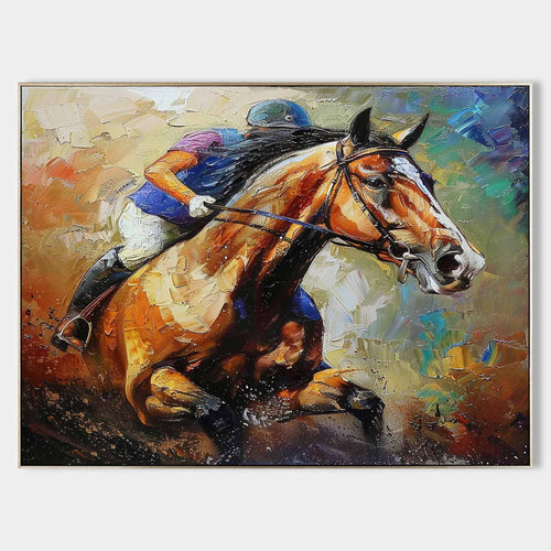 HORSE RIDING: Equestrian Cobalt Neo Expressionist Impasto Canvas