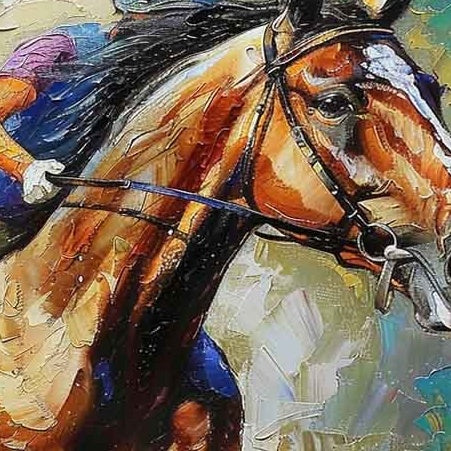 HORSE RIDING: Equestrian Cobalt Neo Expressionist Impasto Canvas