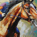 HORSE RIDING: Equestrian Cobalt Neo Expressionist Impasto Canvas