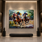 HORSE RACING: Galloping Racehorses Vibrant Silks Impasto Canvas