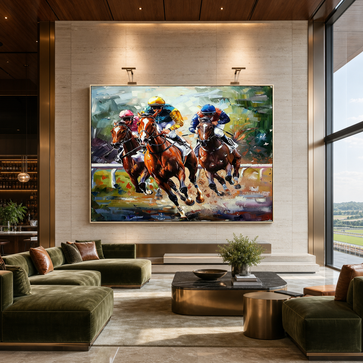 HORSE RACING: Galloping Racehorses Vibrant Silks Impasto Canvas