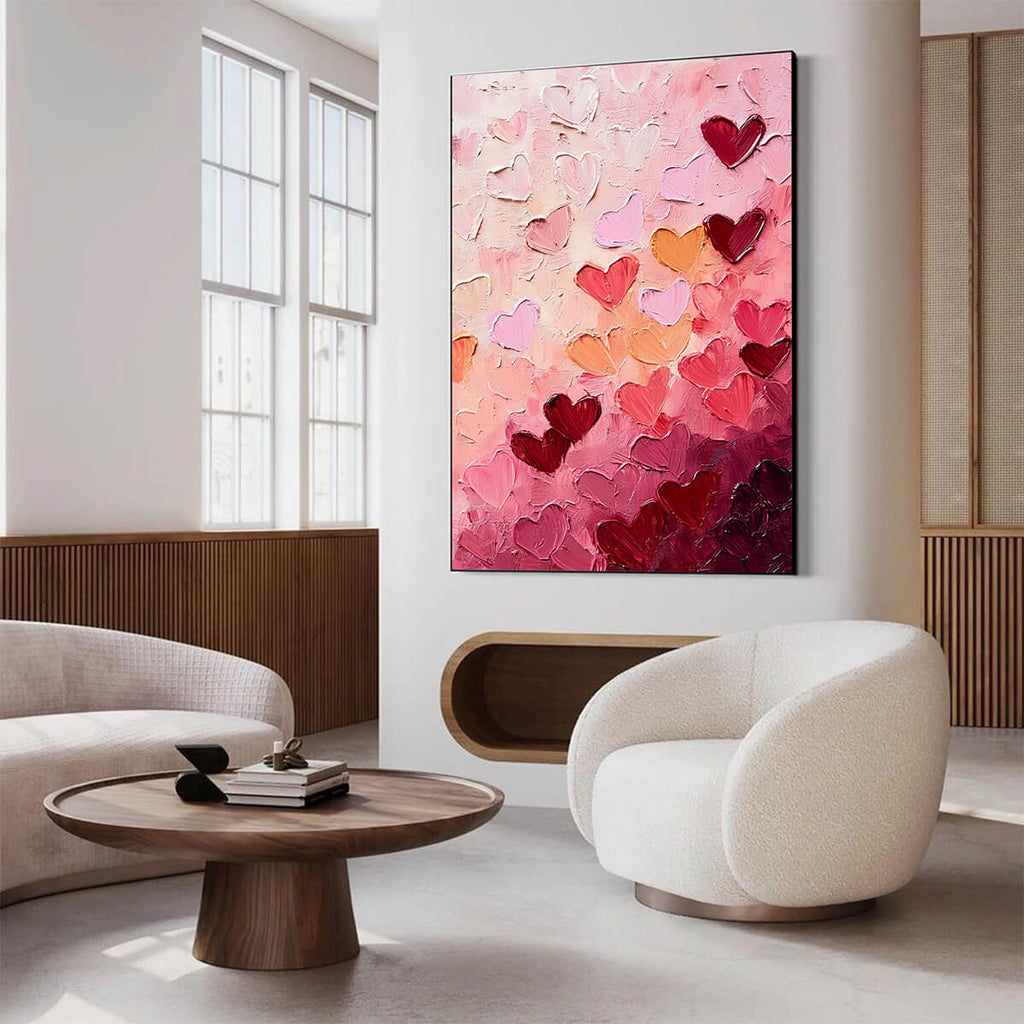 HEARTSCAPE: Pink Heart Wall Art Romantic Love Canvas Decor