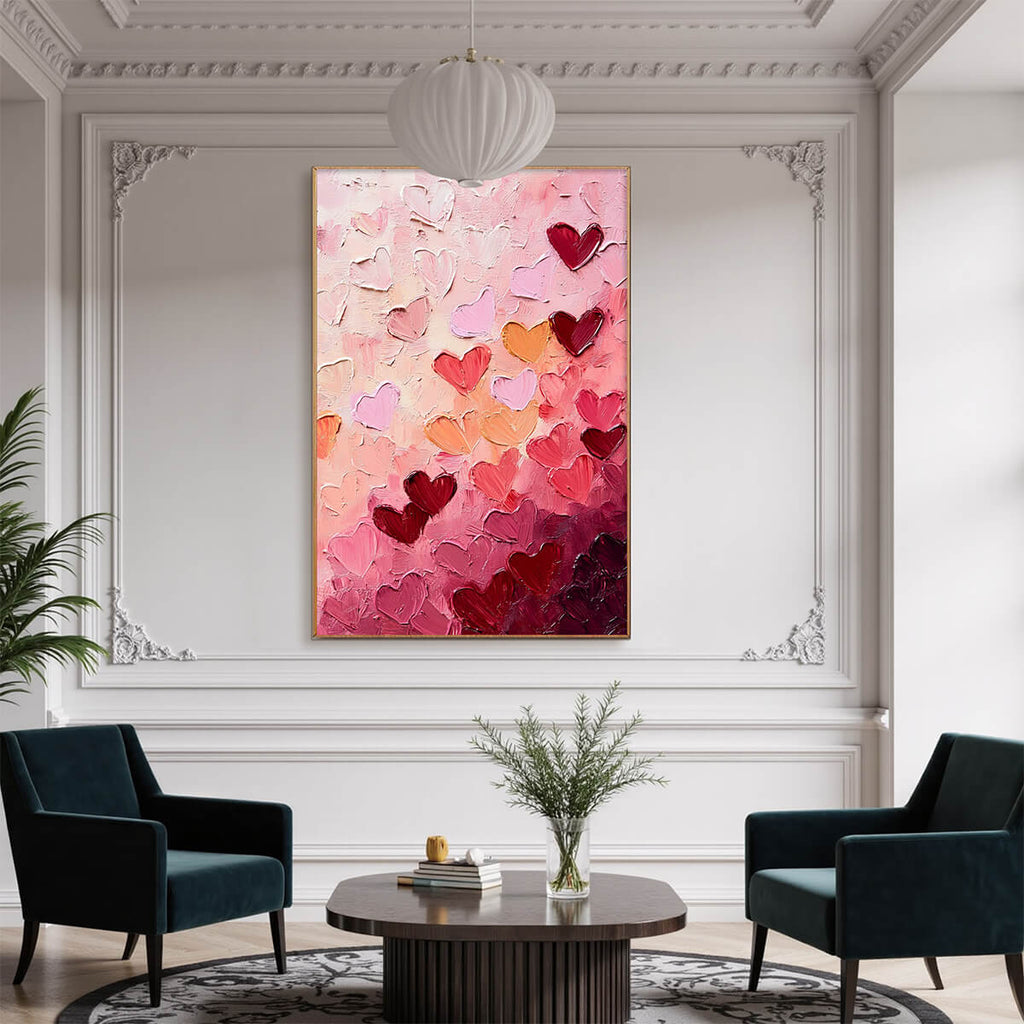 HEARTSCAPE: Pink Heart Wall Art Romantic Love Canvas Decor