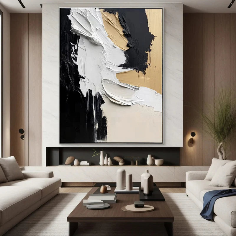 FLOWING: Black and Gold Abstract Textured Wall Art