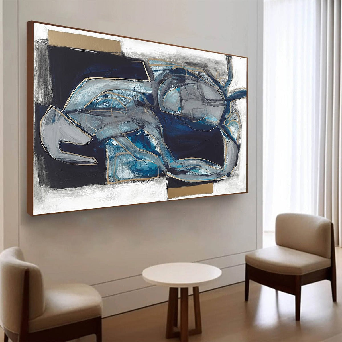 INDIGO DREAMSCAPE: Textured Impasto Deep Indigo Shimmering Gold Canvas