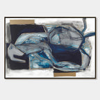 Abstract art piece with blue and gray colors on a white background