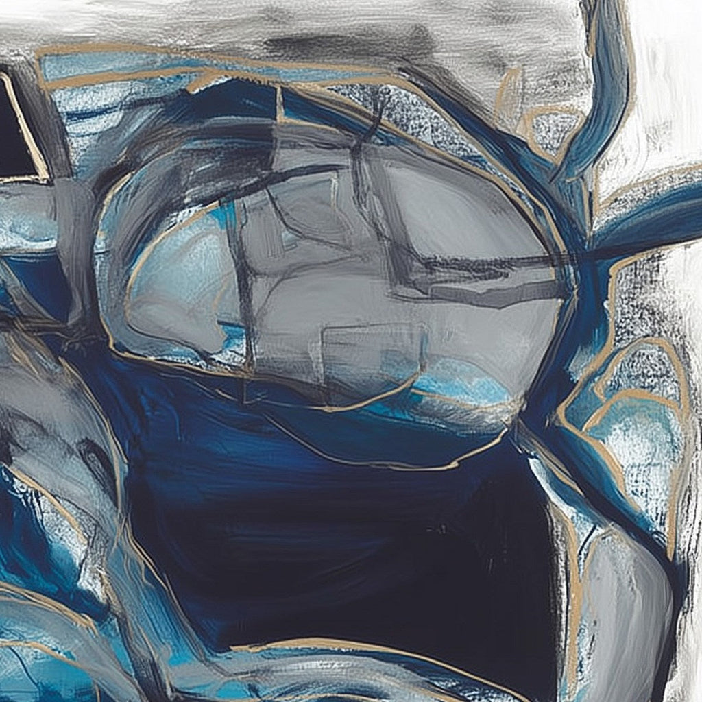 INDIGO DREAMSCAPE: Textured Impasto Deep Indigo Shimmering Gold Canvas