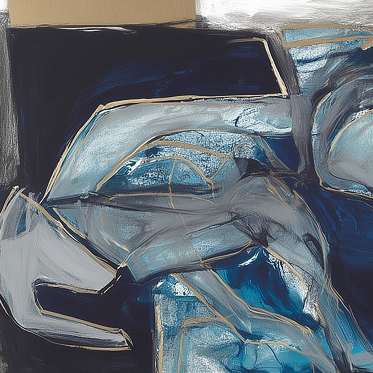 INDIGO DREAMSCAPE: Textured Impasto Deep Indigo Shimmering Gold Canvas
