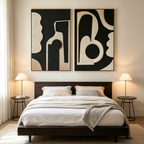 INK BLOT DUO: Black Beige Inkblot Set Textured Minimalist Canvas