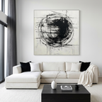 INK VORTEX: Dynamic Black Ink White Canvas Abstract Expression Oil Painting