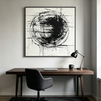 INK VORTEX: Dynamic Black Ink White Canvas Abstract Expression Oil Painting