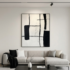 INTERSECTION: Bold Black Shapes Lines Heavily Textured Canvas